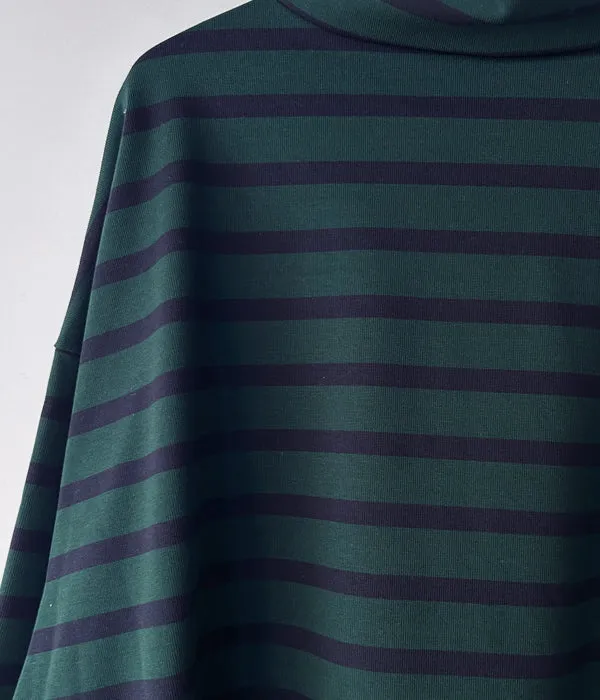 INTERIM/HYPER BIG SUVIN GIZA BASQUE HIGH NECK BORDER SHIRT (GRN/BLK)