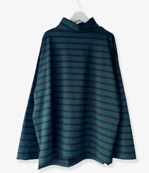INTERIM/HYPER BIG SUVIN GIZA BASQUE HIGH NECK BORDER SHIRT (GRN/BLK)