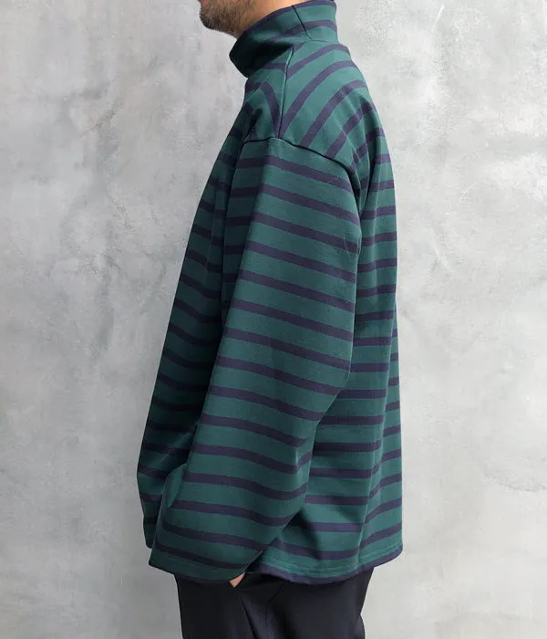 INTERIM/HYPER BIG SUVIN GIZA BASQUE HIGH NECK BORDER SHIRT (GRN/BLK)