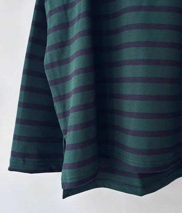 INTERIM/HYPER BIG SUVIN GIZA BASQUE HIGH NECK BORDER SHIRT (GRN/BLK)