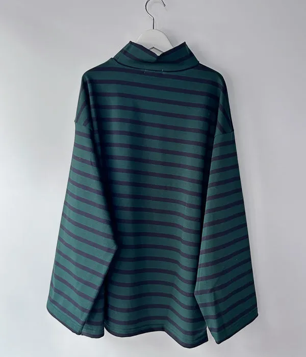 INTERIM/HYPER BIG SUVIN GIZA BASQUE HIGH NECK BORDER SHIRT (GRN/BLK)