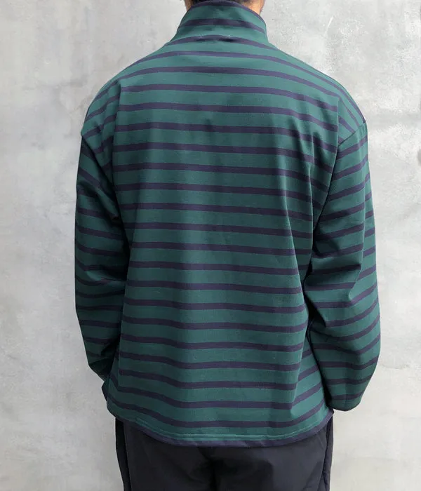 INTERIM/HYPER BIG SUVIN GIZA BASQUE HIGH NECK BORDER SHIRT (GRN/BLK)