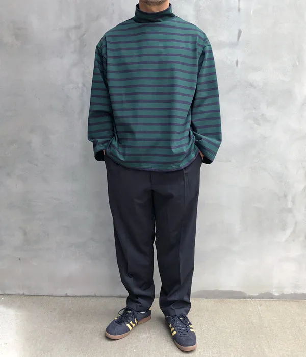 INTERIM/HYPER BIG SUVIN GIZA BASQUE HIGH NECK BORDER SHIRT (GRN/BLK)