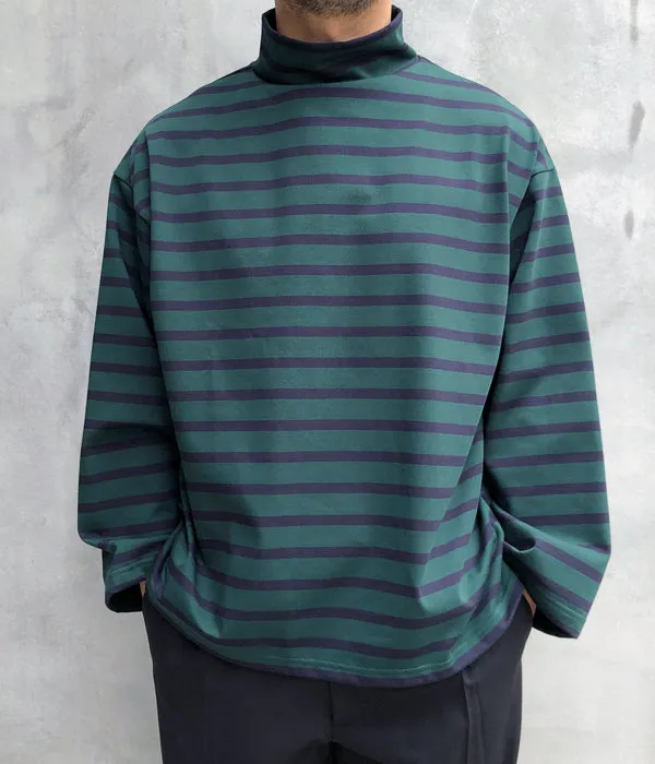 INTERIM/HYPER BIG SUVIN GIZA BASQUE HIGH NECK BORDER SHIRT (GRN/BLK)