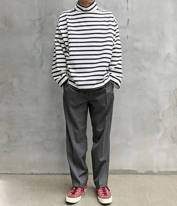 INTERIM/HYPER BIG SUVIN GIZA BASQUE HIGH NECK BORDER SHIRT (WHT/NVY)