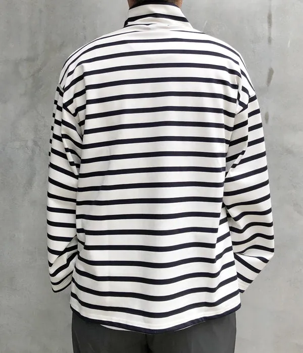 INTERIM/HYPER BIG SUVIN GIZA BASQUE HIGH NECK BORDER SHIRT (WHT/NVY)