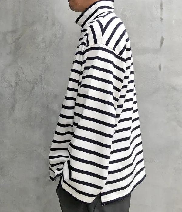 INTERIM/HYPER BIG SUVIN GIZA BASQUE HIGH NECK BORDER SHIRT (WHT/NVY)