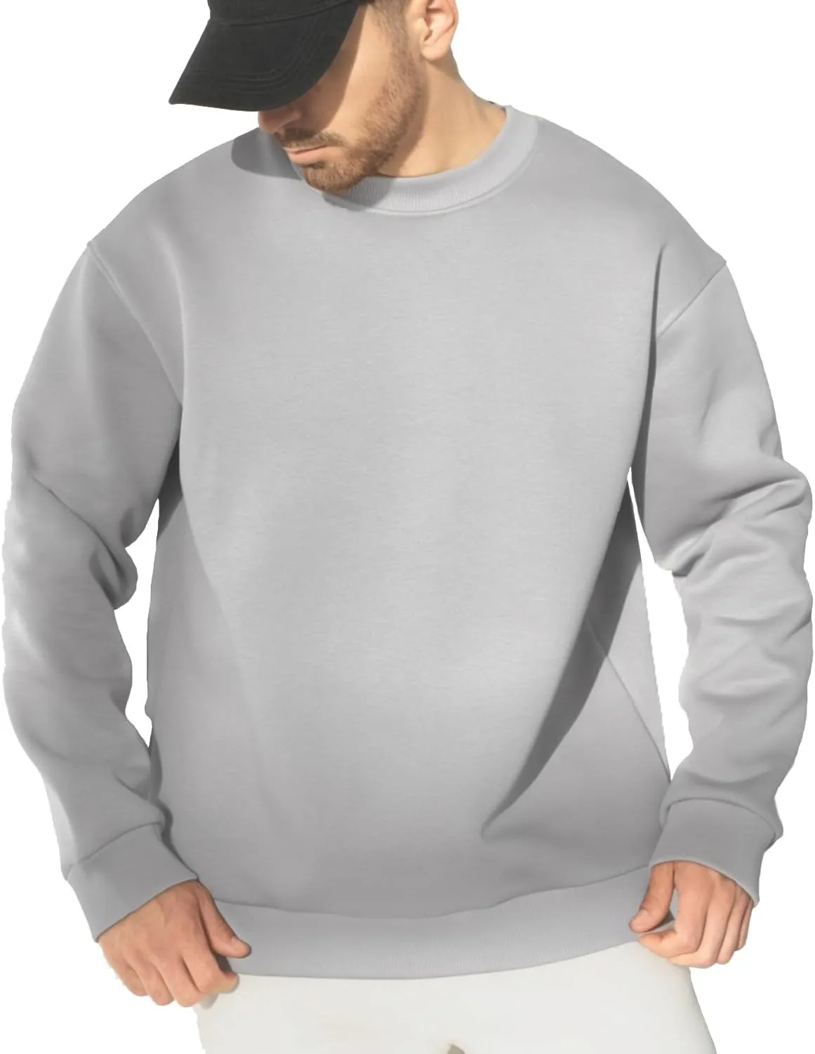 JIHUILAI Men's Crewneck Sweatshirt Plain Sweatshirts Athletic Workout Sweat Shirts Soft Long Sleeve Pullover Shirt