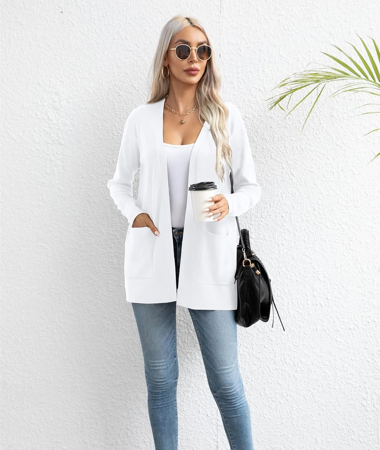 LILBETTER Womens Casual Lightweight Long Sleeve Open Front Cardigan Sweaters with Pockets