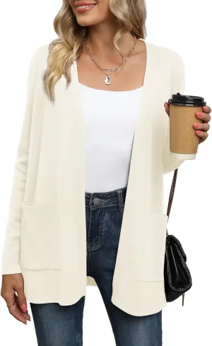 LILBETTER Womens Casual Lightweight Long Sleeve Open Front Cardigan Sweaters with Pockets