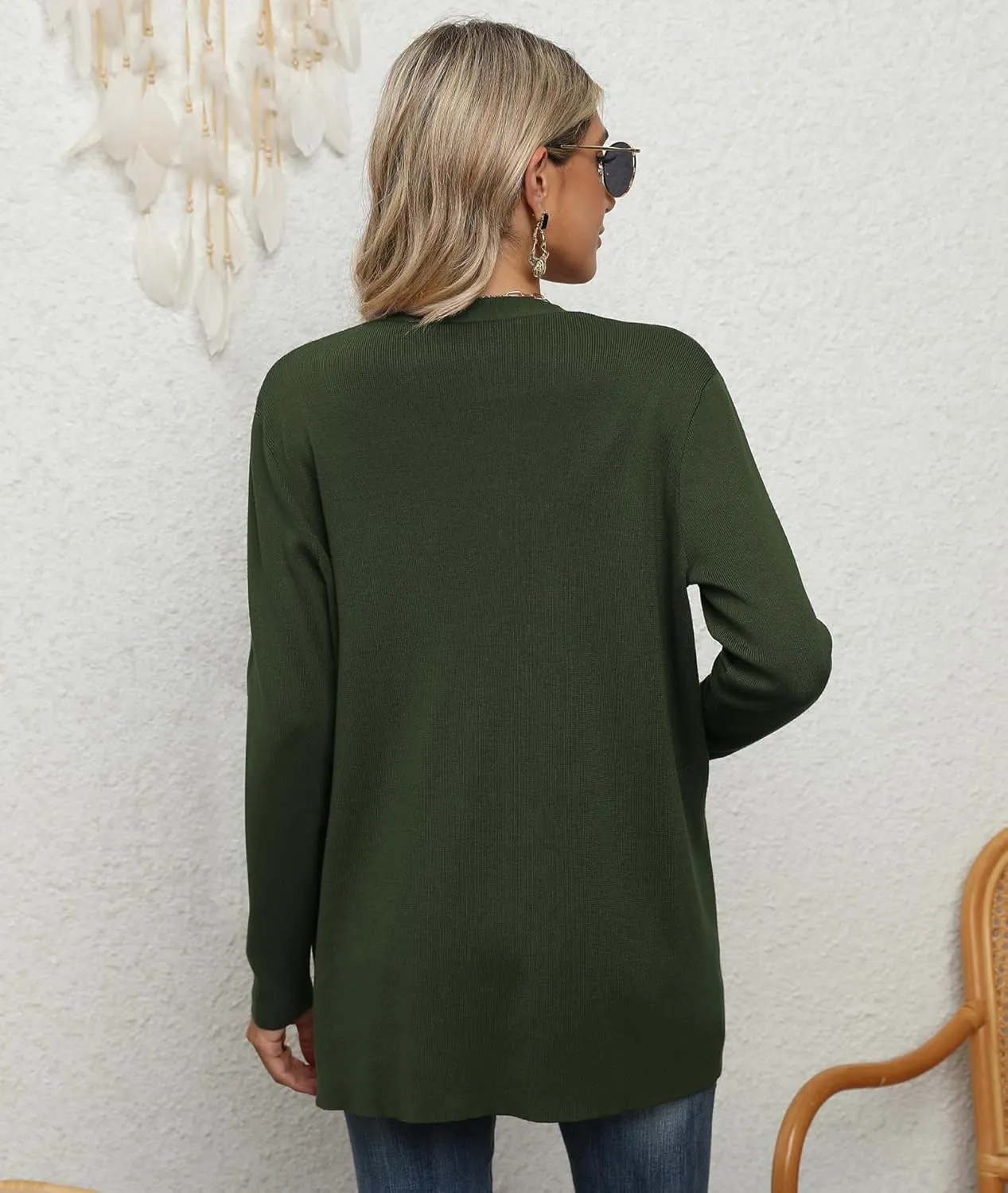 LILBETTER Womens Casual Lightweight Long Sleeve Open Front Cardigan Sweaters with Pockets