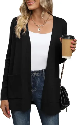 LILBETTER Womens Casual Lightweight Long Sleeve Open Front Cardigan Sweaters with Pockets