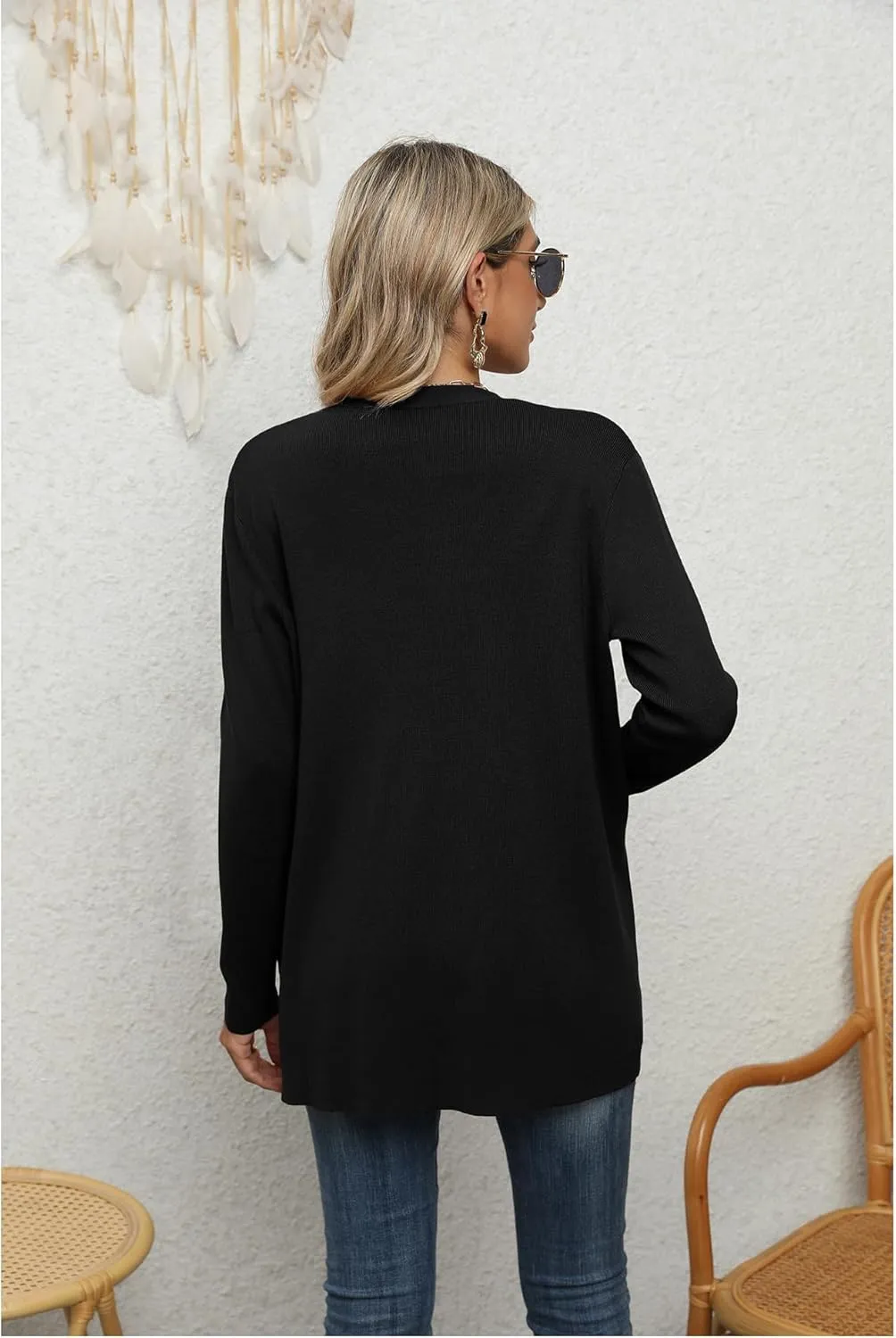 LILBETTER Womens Casual Lightweight Long Sleeve Open Front Cardigan Sweaters with Pockets