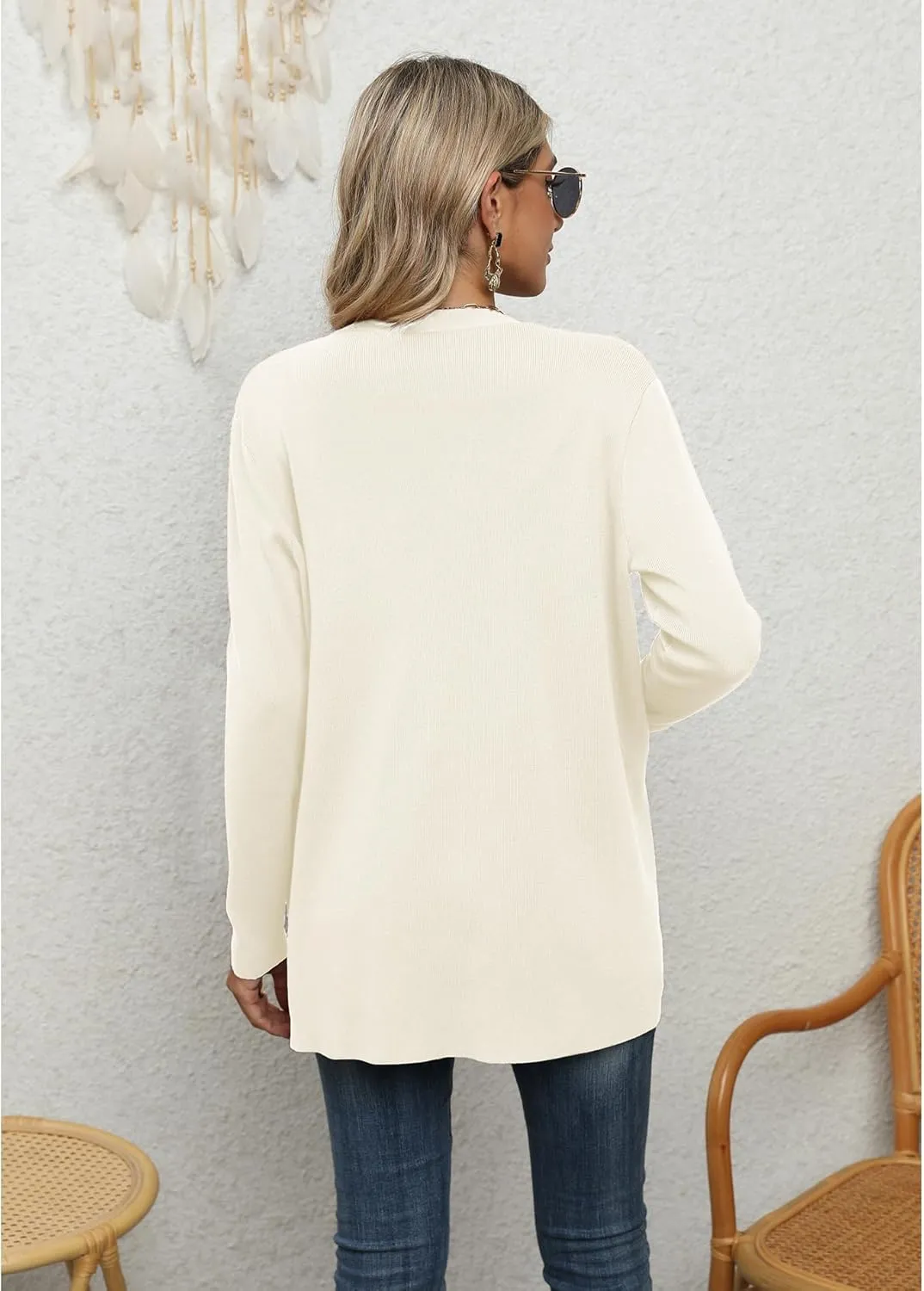 LILBETTER Womens Casual Lightweight Long Sleeve Open Front Cardigan Sweaters with Pockets