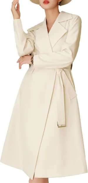 Maiyifu-GJ Women's Long Trench Coat Double Breasted Classic Lapel Overcoat Spring Fall Fashion Coats Windproof Outerwear