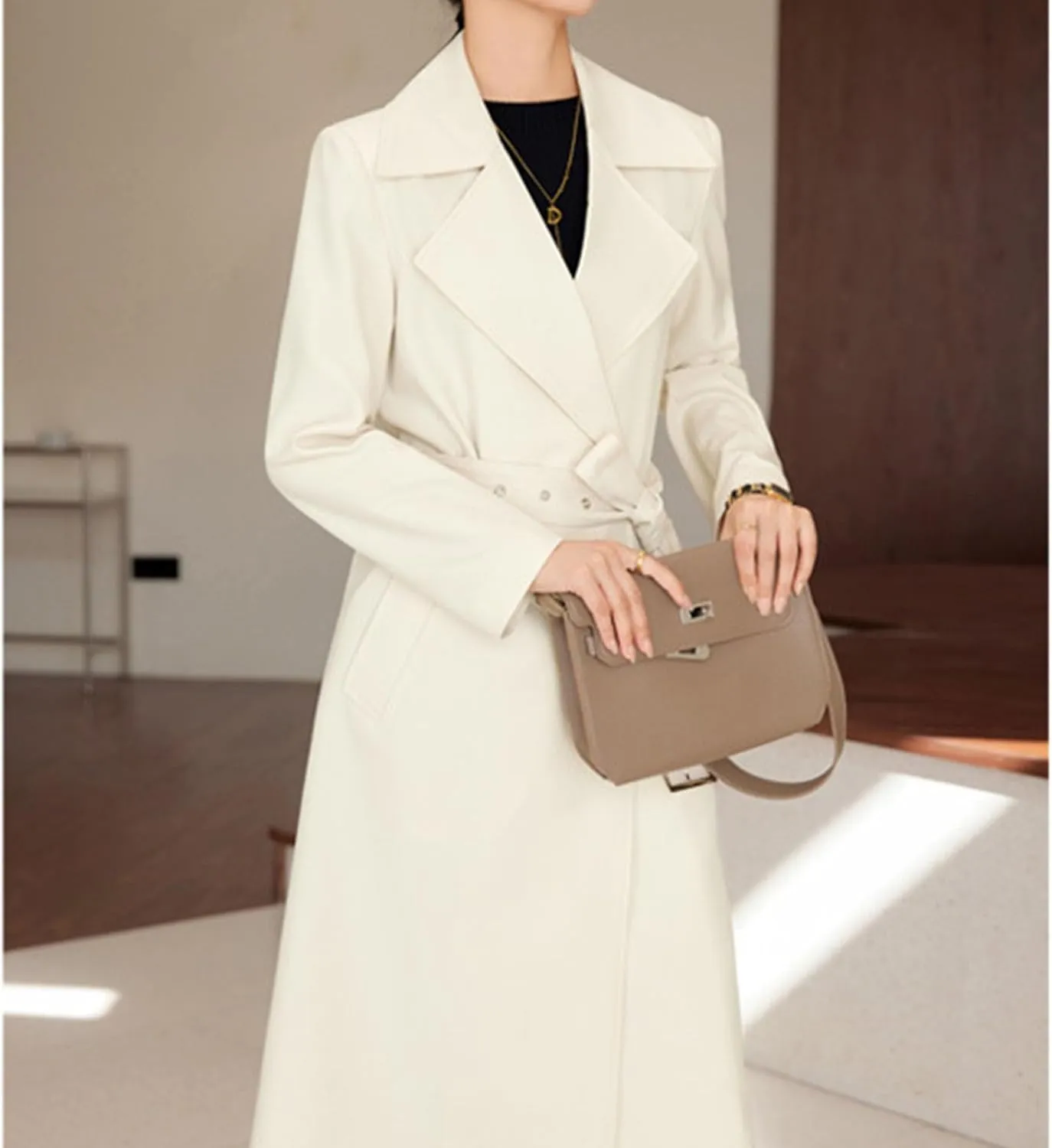 Maiyifu-GJ Women's Long Trench Coat Double Breasted Classic Lapel Overcoat Spring Fall Fashion Coats Windproof Outerwear