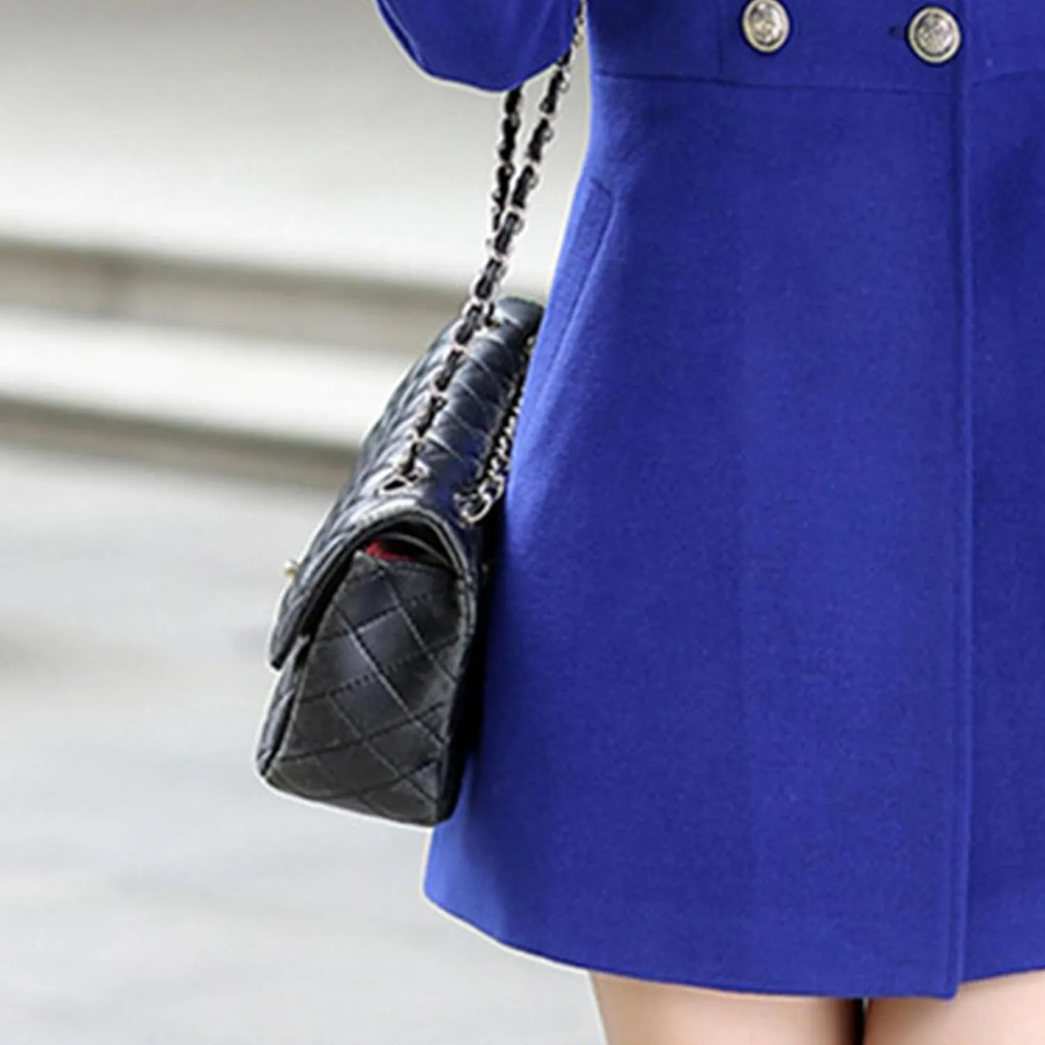 Maiyifu-GJ Women's Stand Collar Double Breasted Wool Blend Coat Elegant Slim Trench Coat Fall Winter Overcoat Outerwear