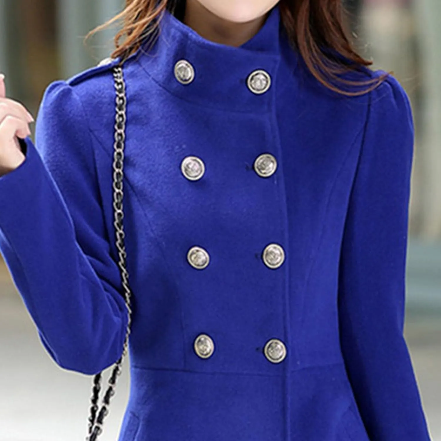 Maiyifu-GJ Women's Stand Collar Double Breasted Wool Blend Coat Elegant Slim Trench Coat Fall Winter Overcoat Outerwear