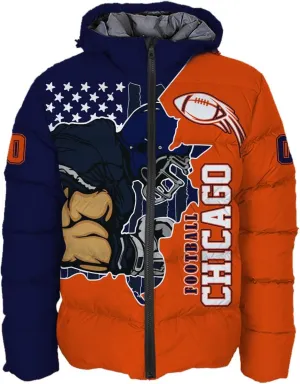 Men Football Custom Puffer Coat Add Any Name Number Lightweight Water-Resistant Winter Windproof Zipper Down Jacket S-5XL