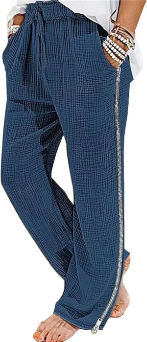 Men's Baggy Casual Elastic Waist Chino Pants Cotton Linen Solid Outdoor Pants Straight Leg Comfort Beach Trousers