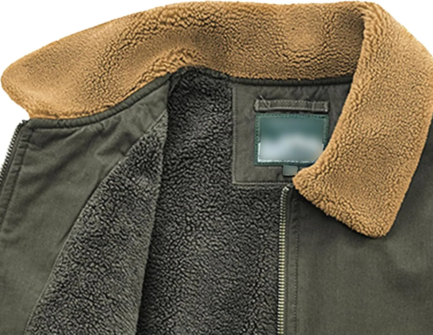 Men's Casual Cotton Cargo Sherpa Jacket Fur Collar Warm Winter Padded Coat Fleece Lined Bomber Jacket with Pocket