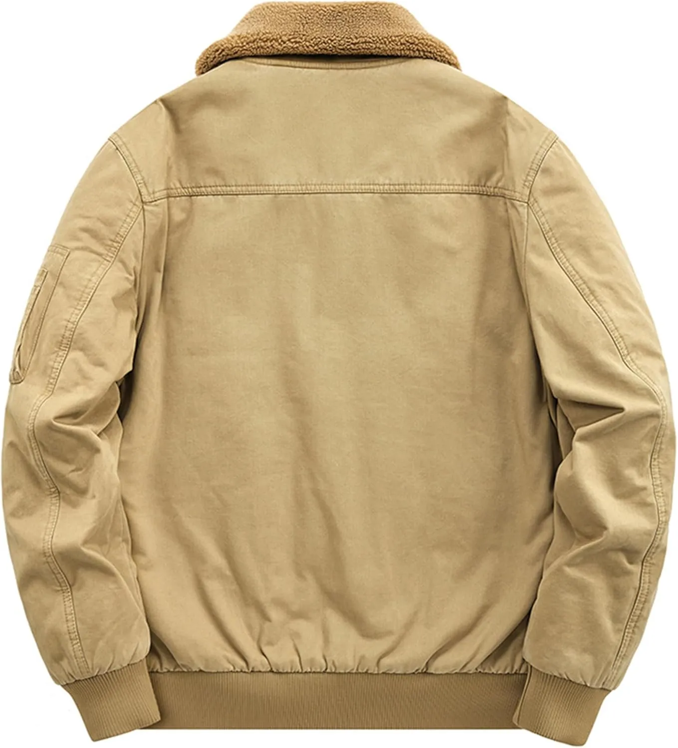 Men's Casual Cotton Cargo Sherpa Jacket Fur Collar Warm Winter Padded Coat Fleece Lined Bomber Jacket with Pocket