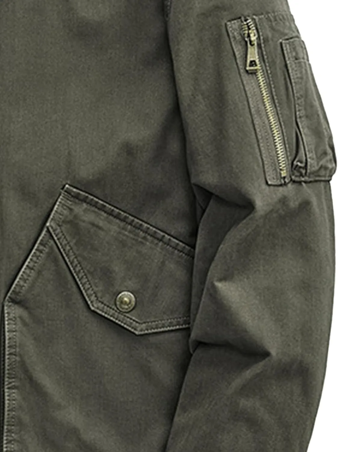 Men's Casual Cotton Cargo Sherpa Jacket Fur Collar Warm Winter Padded Coat Fleece Lined Bomber Jacket with Pocket