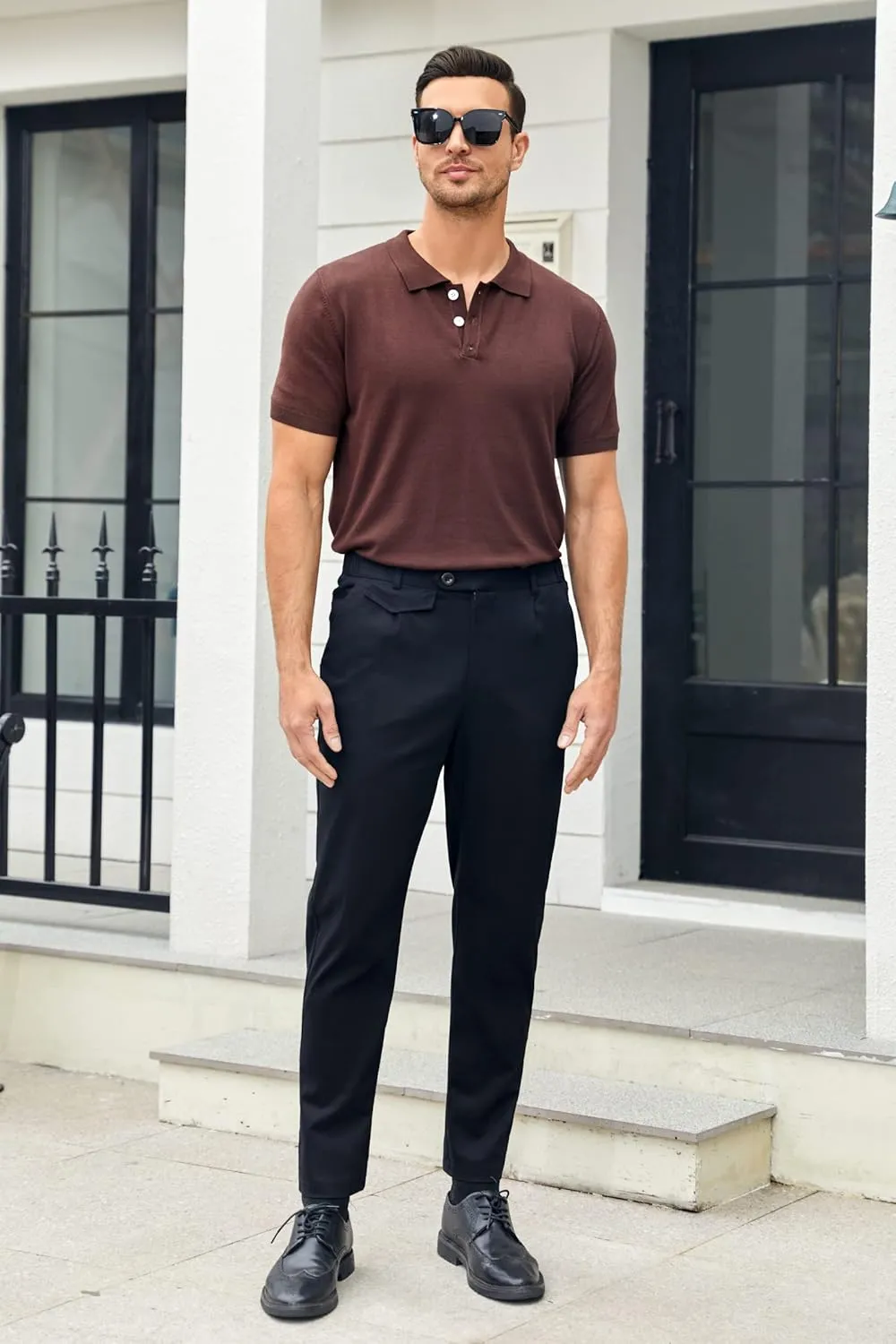 Mens Chinos Slim Fit Pants Flat Front Stretch Skinny Tapered Dress Pants Comfort Casual Solid Trousers