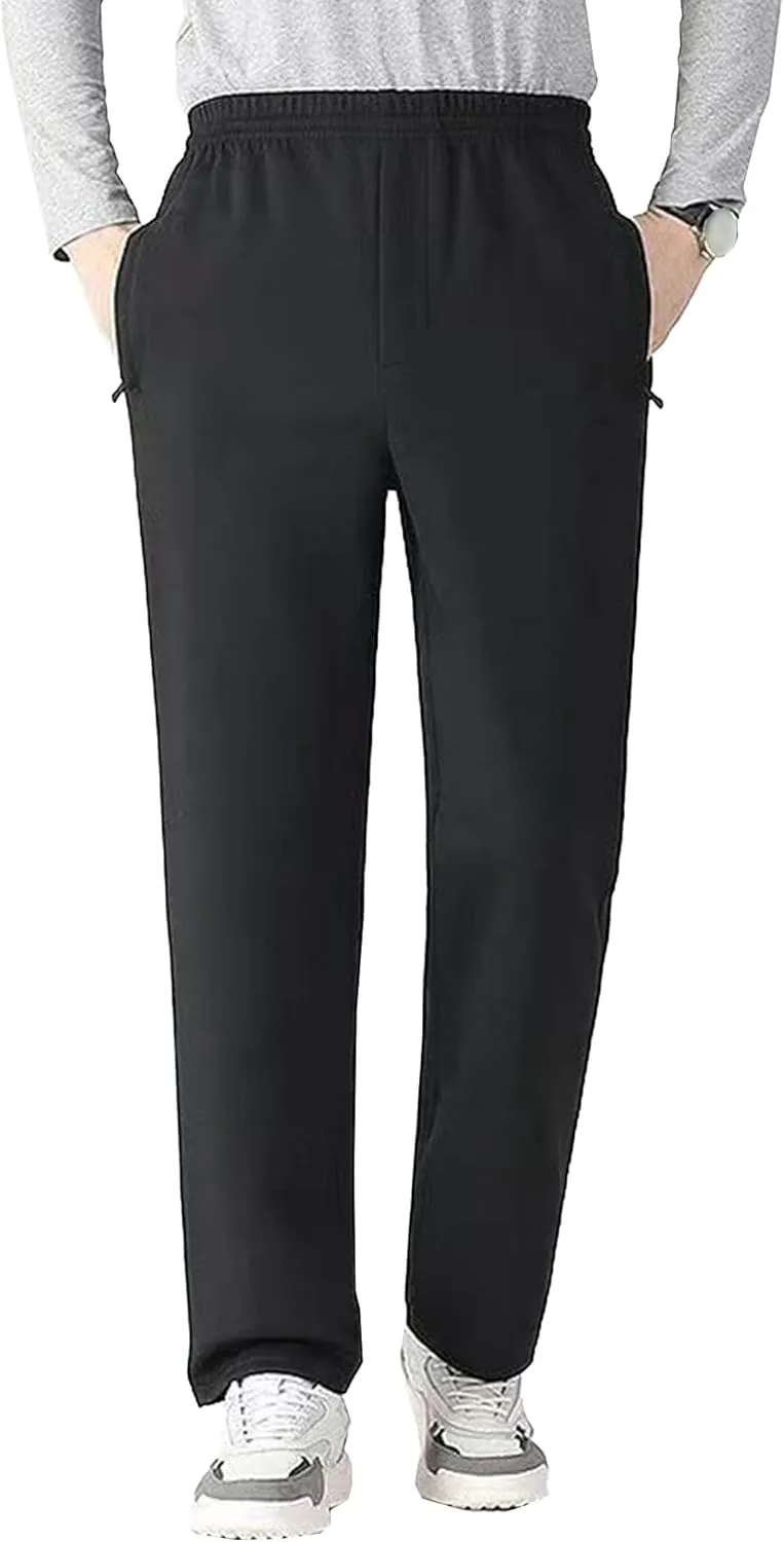 Men's Comfort Stretch Loose Fit Outdoor Pants Basic Straight Leg Lightweight Trousers Solid Elastic Waist Sweatpants