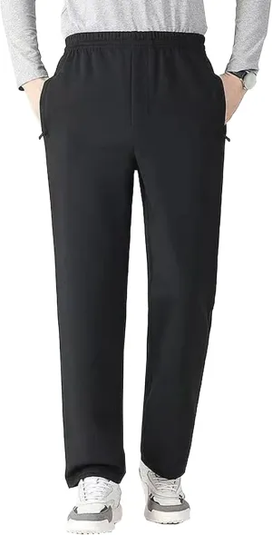 Men's Comfort Stretch Loose Fit Outdoor Pants Basic Straight Leg Lightweight Trousers Solid Elastic Waist Sweatpants