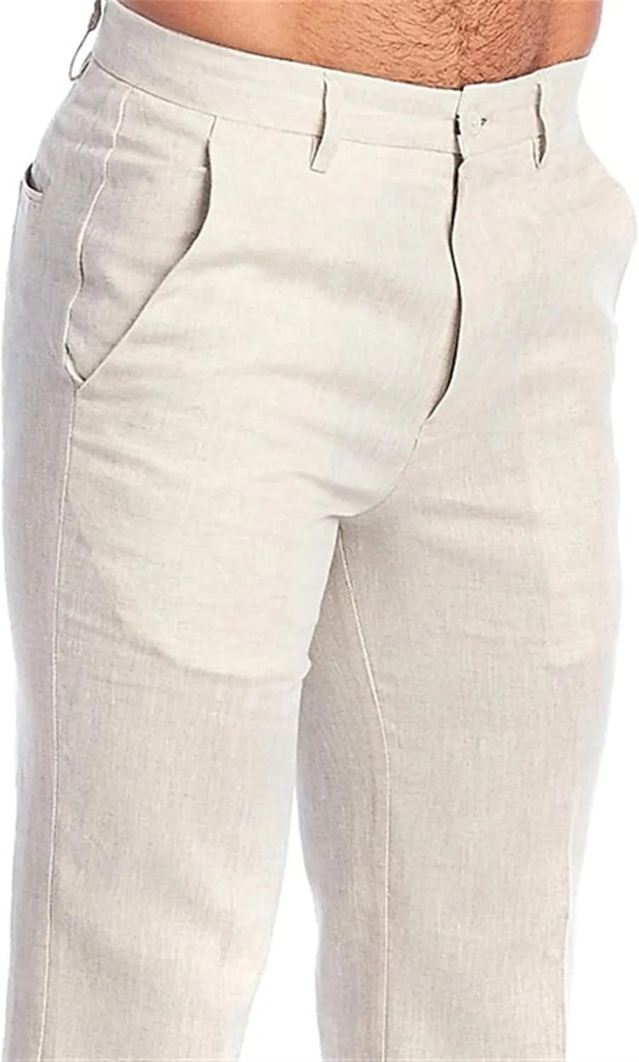 Men's Cotton Linen Pants Washed Comfort Stretch Chino Pant Slim Fit Slacks Summer Beach Lightweight Pants for Men