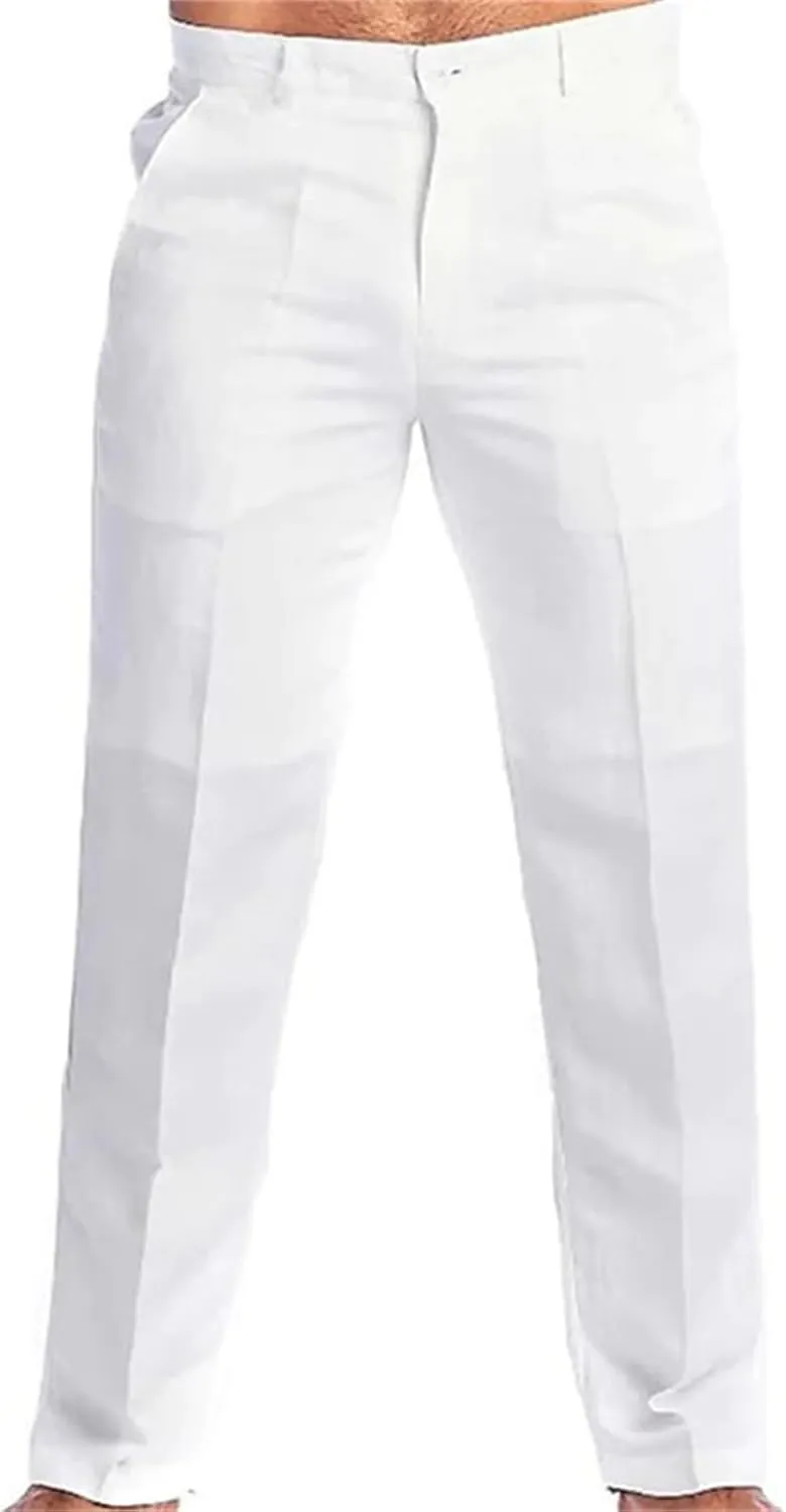 Men's Cotton Linen Pants Washed Comfort Stretch Chino Pant Slim Fit Slacks Summer Beach Lightweight Pants for Men
