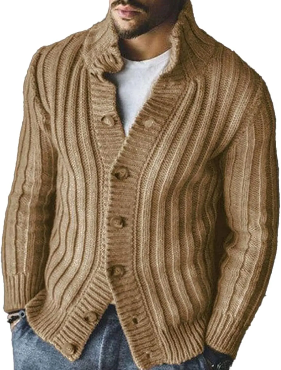 Men's Long Sleeve Casual Comfort Fit Cardigan Sweater Shawl Collar Soft Fabric
