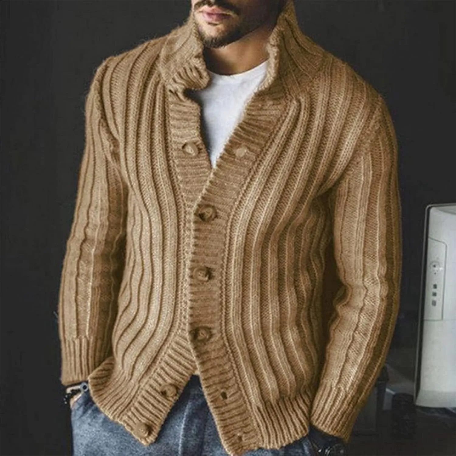 Men's Long Sleeve Casual Comfort Fit Cardigan Sweater Shawl Collar Soft Fabric