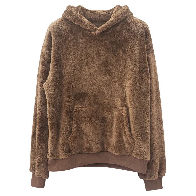 Men's Plush Double-sided Velvet Hooded Sweatshirt with Pockets