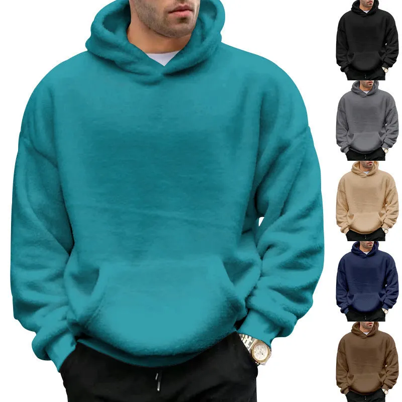 Men's Plush Double-sided Velvet Hooded Sweatshirt with Pockets