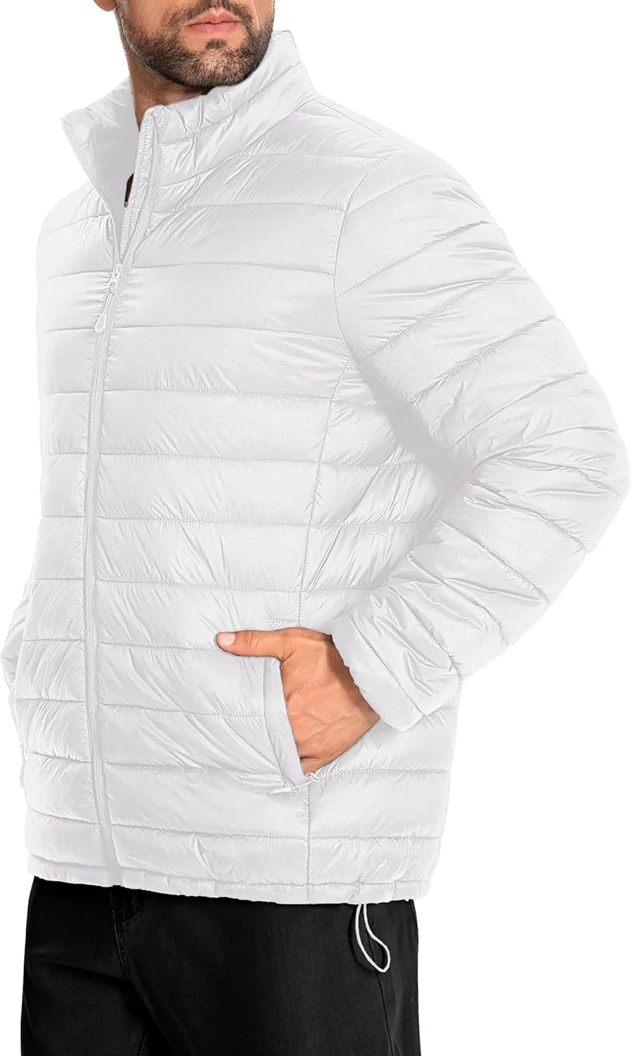 Men's Puffer Jacket Lightweight Warm Winter Jackets for Men Windproof Insulated Puffy Coat with 3 Pockets