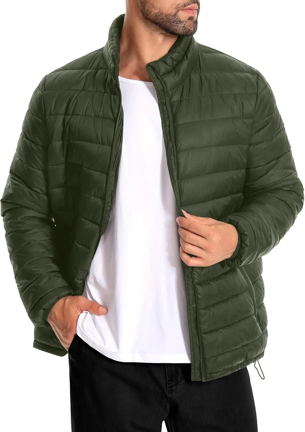 Men's Puffer Jacket Lightweight Warm Winter Jackets for Men Windproof Insulated Puffy Coat with 3 Pockets