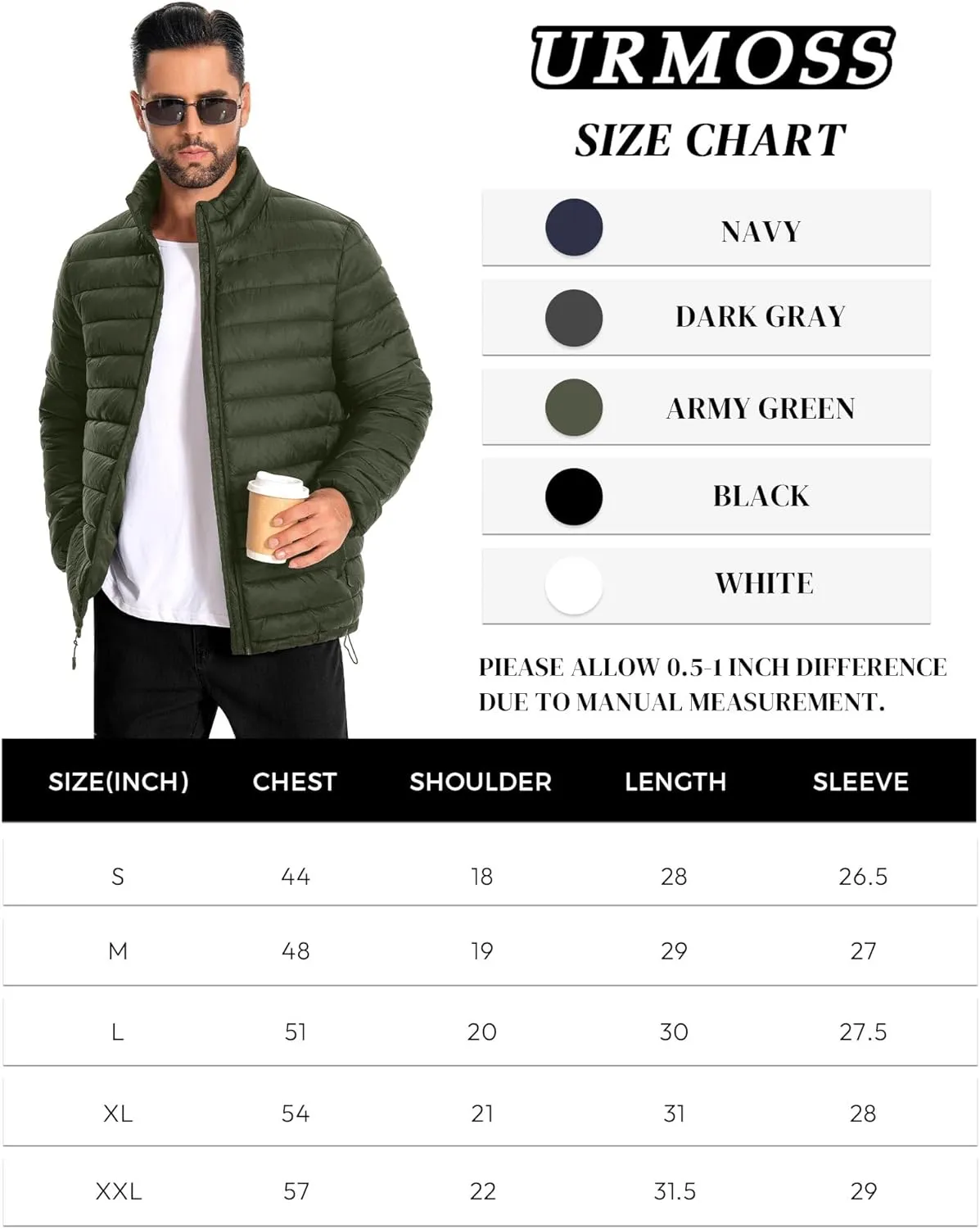 Men's Puffer Jacket Lightweight Warm Winter Jackets for Men Windproof Insulated Puffy Coat with 3 Pockets