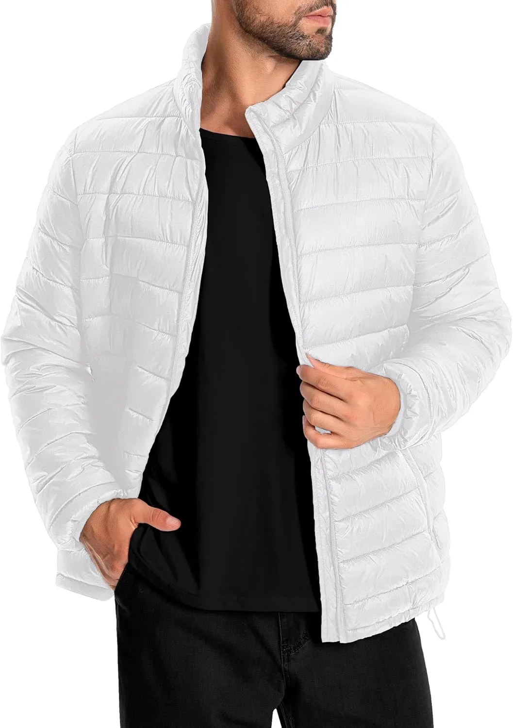 Men's Puffer Jacket Lightweight Warm Winter Jackets for Men Windproof Insulated Puffy Coat with 3 Pockets