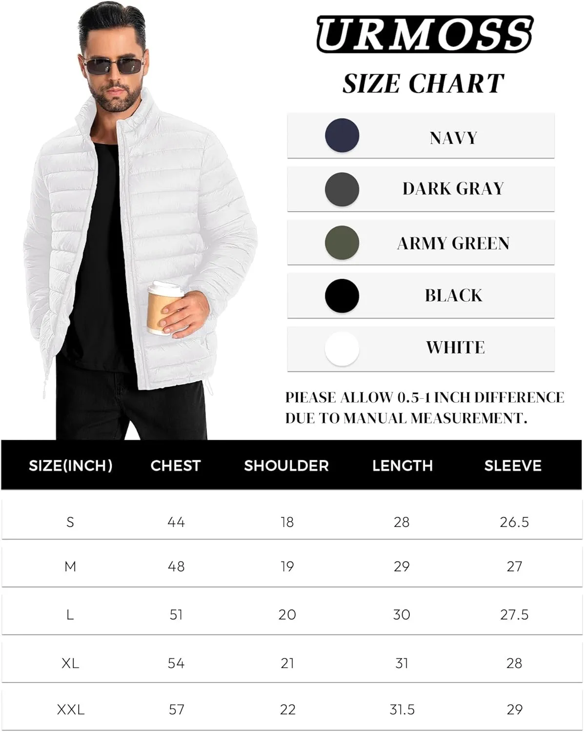 Men's Puffer Jacket Lightweight Warm Winter Jackets for Men Windproof Insulated Puffy Coat with 3 Pockets