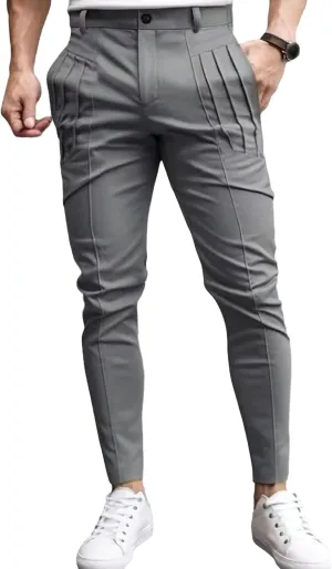 Men's Solid Business Slim Fit Dress Pants Stylish Skinny Outdoor Trousers Casual Comfort Tapered Sweatpants
