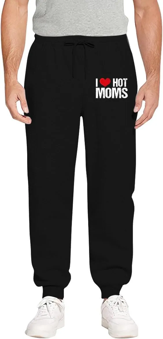 Men's Sweatpants I Love Hot Moms Stretch Waistband Comfort Gym Pants