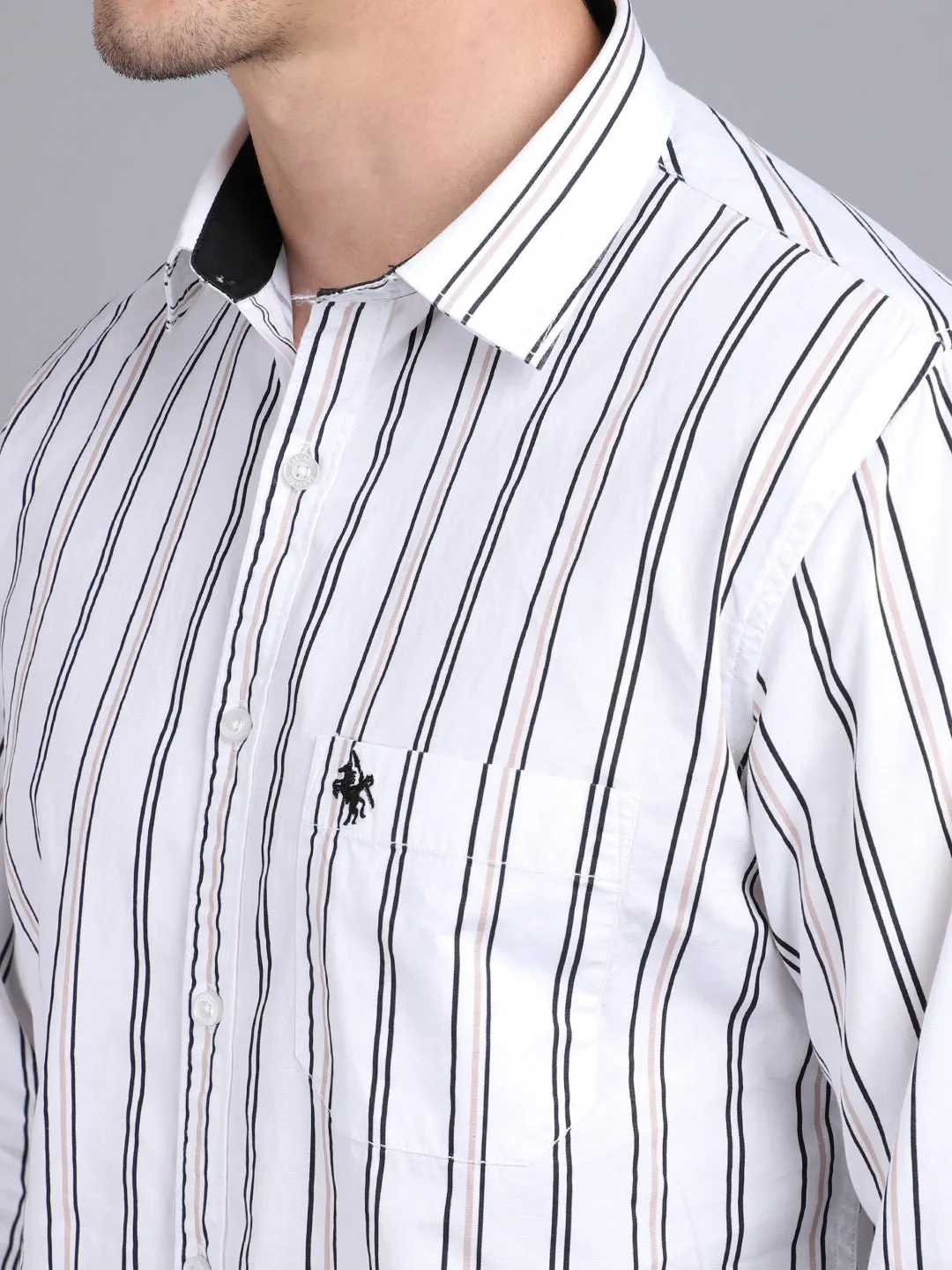 Men's White Casual Broad Stripe Full Sleeve Shirt