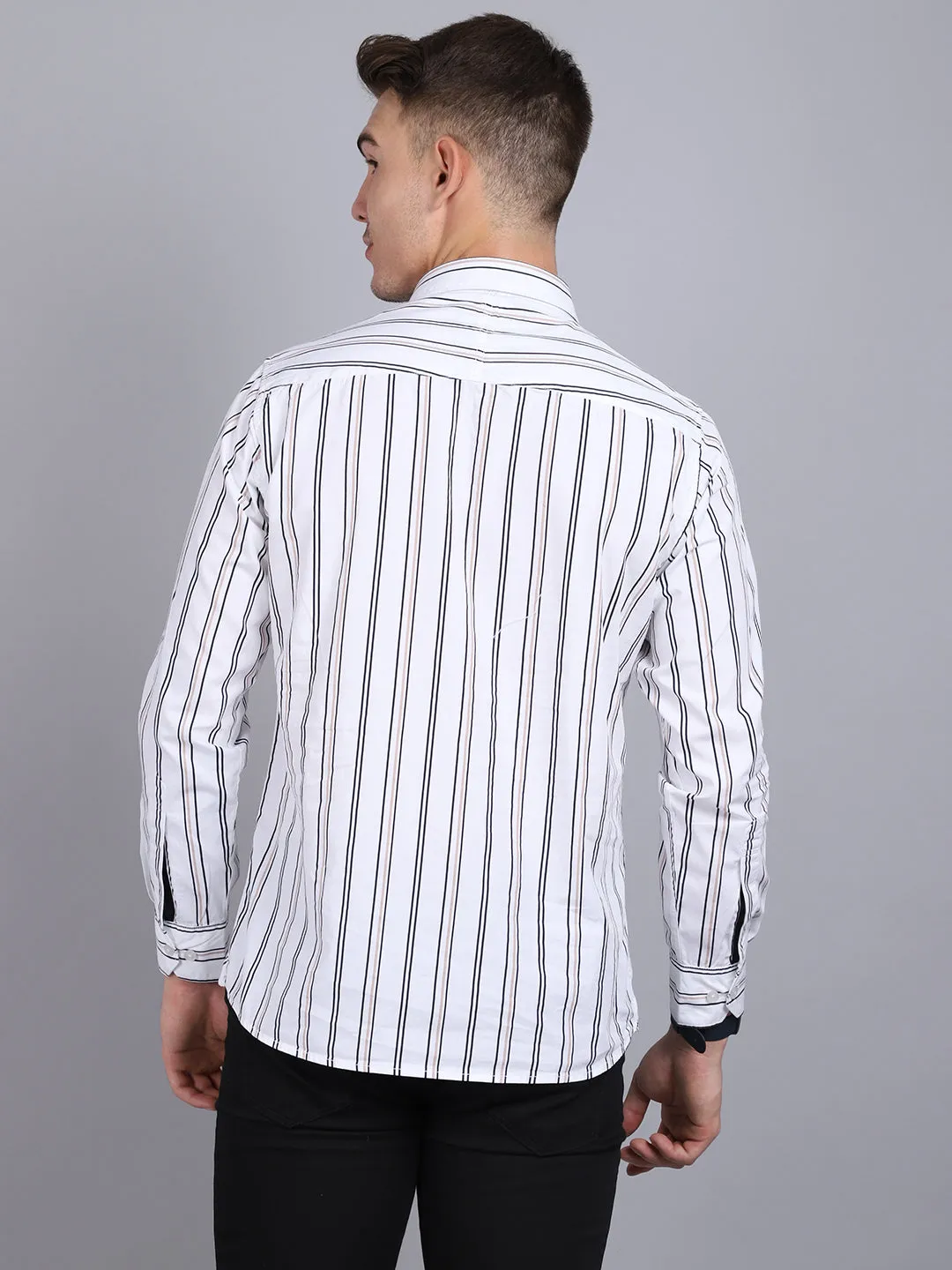 Men's White Casual Broad Stripe Full Sleeve Shirt