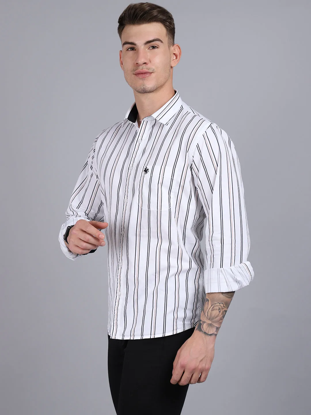 Men's White Casual Broad Stripe Full Sleeve Shirt
