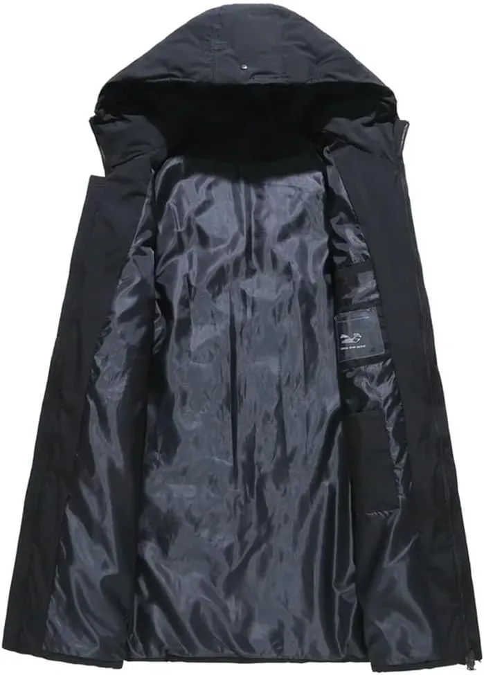 Men's Winter Long Down Jackets Casual Hooded Thick Warm Parkas Outdoor Cotton Padded Coats
