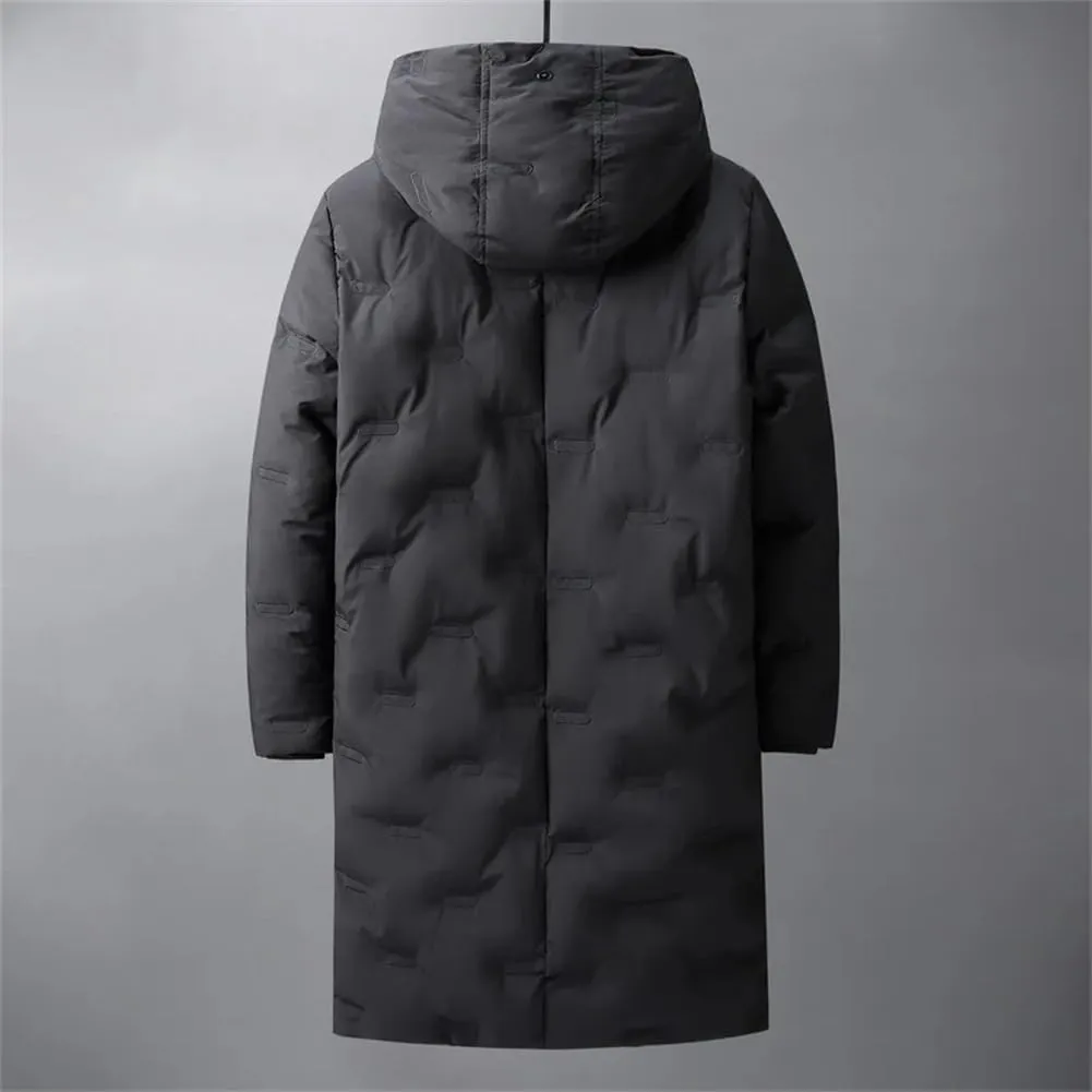 Men's Winter Long Down Jackets Casual Hooded Thick Warm Parkas Outdoor Cotton Padded Coats