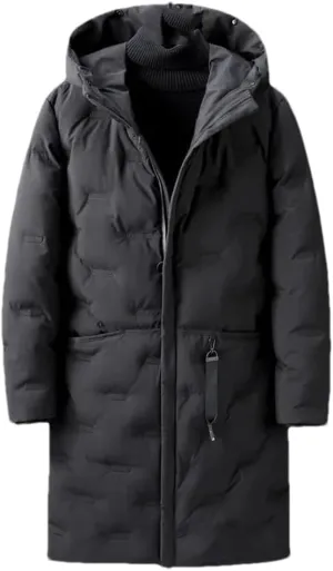 Men's Winter Long Down Jackets Casual Hooded Thick Warm Parkas Outdoor Cotton Padded Coats