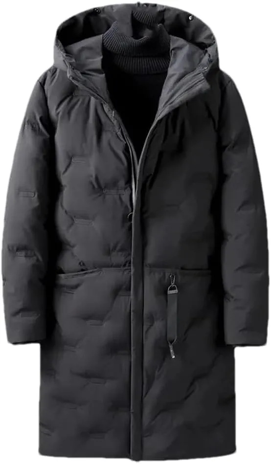 Men's Winter Long Down Jackets Casual Hooded Thick Warm Parkas Outdoor Cotton Padded Coats